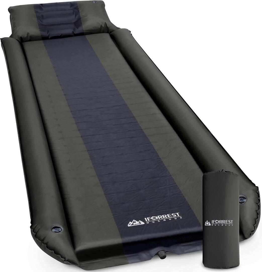 IFORREST Camping Pad with Armrest & Pillow - Self-InflatingAir Mattress, Rollover Protection, Ultra-Comfortable Mat, Lightweight for Tent, Cot, Backpacking(L/XL), Full XL