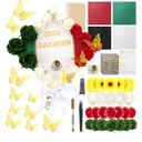 WinnerWhy 50Pcs DIY Mexican Flag Graduation Cap Decorations 2025 Handmade Mexico Grad Hat kit Included Faux Flower Heads Letter Number Rhinestones 3D Butterfly Stickers for Craft Graduation Cap Topper