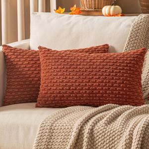 Woaboy Rust Throw Pillow Covers 12x20 Inch Set of 2 Decorative Couch Pillow Covers Farmhouse Soft Corduroy Boho Home Decors for Winter Spring Cushion Bed Sofa Living Room