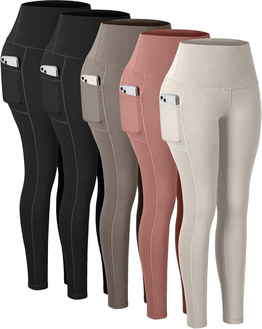 CHRLEISURE Leggings with Pockets for Women, High Waisted Tummy Control Workout Yoga Pants, Medium