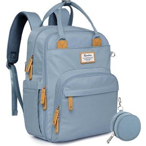 RUVALINO Diaper Bag Backpack-Multifunction Baby Travel Bag with Changing pad, Insulated Bottle Holders & Pacifier Case, Large Capacity, Waterproof, Sky Blue