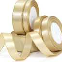 Pure Color Ribbon for Gift Wrapping,Arts Crafts Sewing 25 Yard Each Roll Satin Ribbon for Flower Bouquet Ribbons for Christmas Tree DIY Decoration (Golden, 5 Mixed Width)