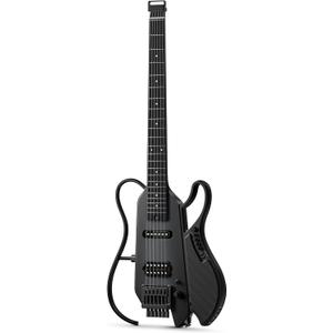 DONNER HUSH X LIVE Electric Guitar with Detachable Speaker, Headless Travel Guitar Built-in Amp Modeling & Effects, Bluetooth Practice Guitar Kit with Gig Bag, Black