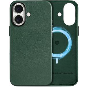 SHIELDON Leather Case for iPhone 16 Plus 6.7", Crazy Horse Top Grain Leather Magnetic Wireless Charging Slim Shockproof with Metal Buttons Compatible with iPhone 16 Plus 5G 