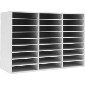 Literature Organizer, Desktop File Sorter Mail Center, Paper Storage Cabinet with 27 Slots Compartments, Classroom Mailbox for Home School Office (27 Slots White)