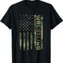 Wrestling American Flag Camo Wrestler T-Shirt, Black, M