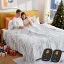 Sunable Heated Electric Blanket - Machine Washable Blanket with Time Settings Heat Settings Queen Size 84x90 inches, ETL Certified, Marble Blue - Faux Fur