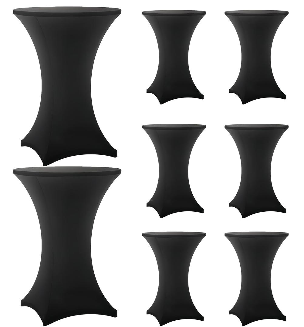 Cocktail Table Covers - 8 Pack 32x43 Inch Table Cloth - Black Fitted Stretch Spandex Round High Top Tablecloth for Party, Bar, Birthday, Pub, Banquet