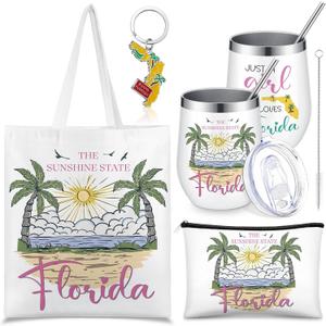 Paterr 4 Pcs Florida Souvenirs Gifts 12oz Tumbler Canvas Bag Cosmetic Bag Keychain Florida Travel Gifts Souvenirs for Traveler Women Graduation Christmas