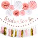 NISOCY Bachelorette Party Decoration, Pink Bridal Shower Decoration Bride to Be Sign Banner with Fringe Party Curtains and Honeycomb Balls for Wedding Bridal Shower Party Decorations