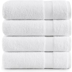 LANE LINEN 100% Cotton 4 Pack Bath Towels (28"x54") - Ring Spun Cotton - Large Towels for Bathroom - Quick Drying, Highly Soft & Absorbent Shower Towel Set - Hotel & Spa Quality - White Towel Set