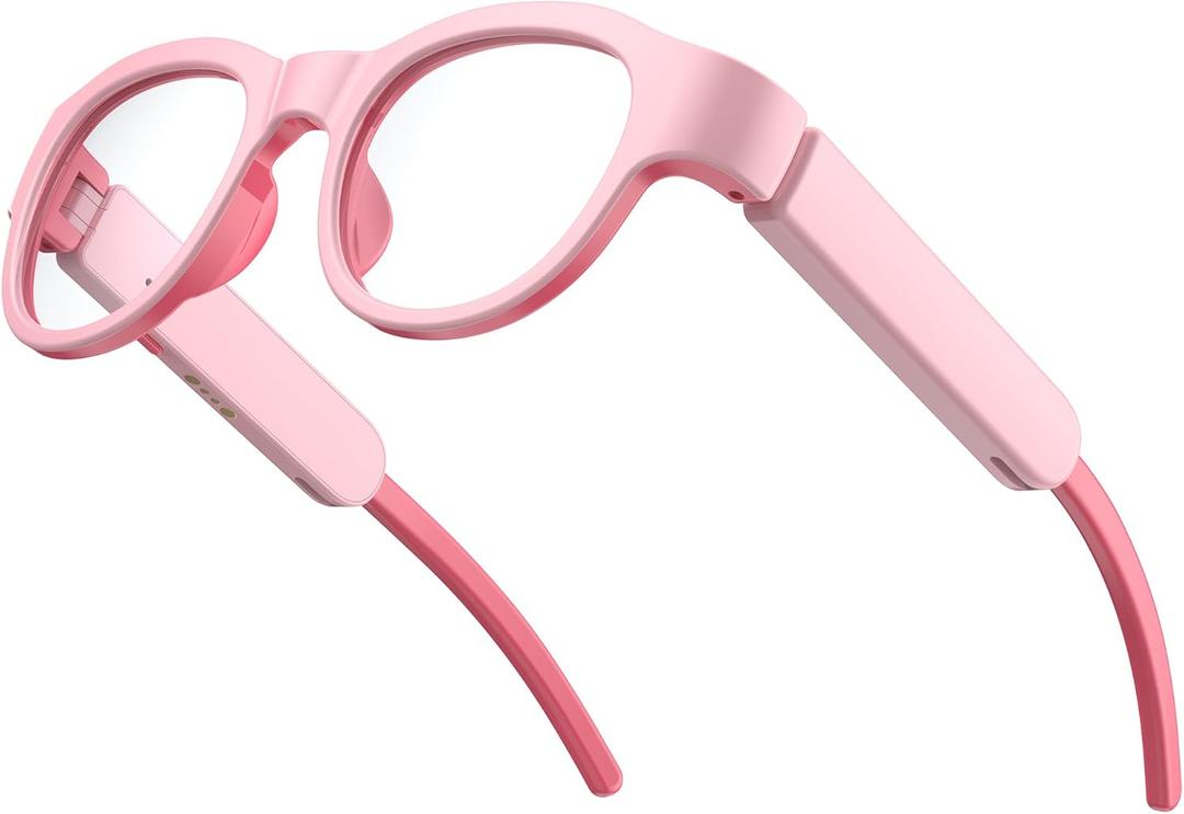 Kids Blue Light Glasses with Bluetooth Audio,Smart glasses,RGB 7-color light, Kids Smart Glasses Gifts (Pink)