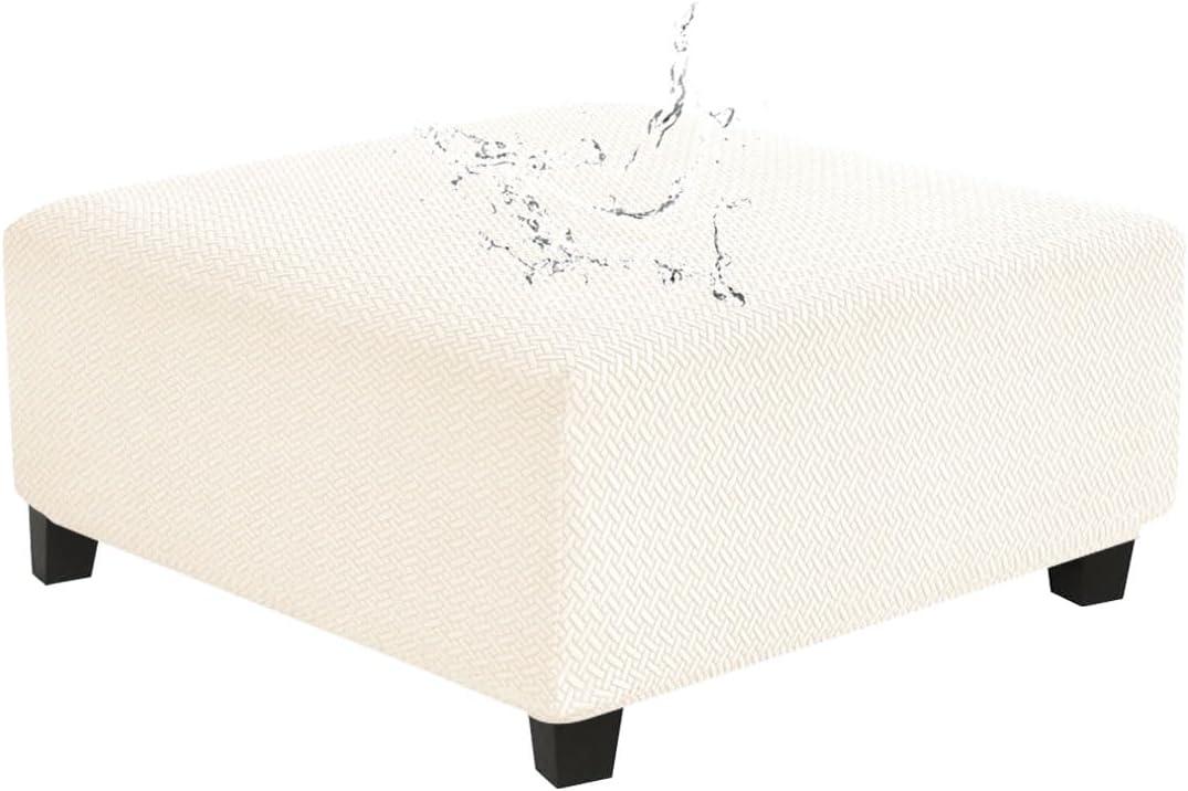 Levoberg Waterproof Square Ottoman Cover Large Square Folding Storage Ottoman Bench Slipcovers Footrest Stool Covers Oversized Ottoman Coffee Table Covers Cube with Elastic Bottom L Beige