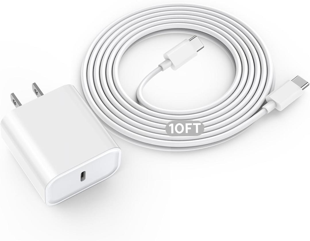 [Apple MFi Certified]10FT iPhone 17 Pro Max Charger Fast Charging 20W USB C Wall Charger Block Travel Adapter,10Foot Long USBC to USBC Cable Cord for iPhone 17/17 Air/16/16e/16 Pro/15 Plus/15 Pro/iPad