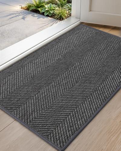 Color&Geometry Ultra Thin Indoor Door Mat 24"x36", Machine Washable Front Door Mat Non Slip, Low Profile Entrance Mat Indoor, Absorbent Carpet for Inside, Entry, Entryway, Dark Grey (FOLD)