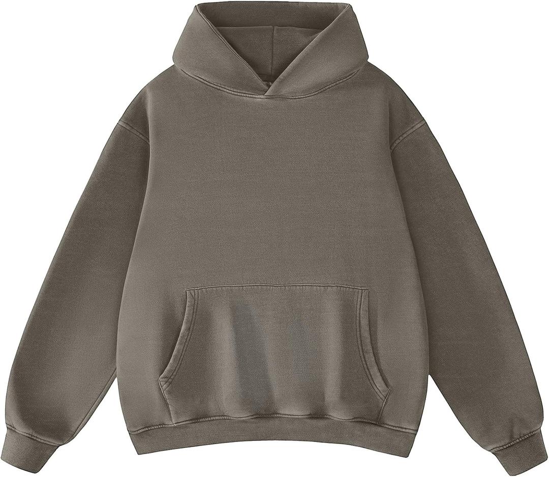 FAIABLE Mens Womens Oversized Acid Wash Hoodie Unisex Heavyweight Fleece Sweatshirt Vintage Cotton Hoodies 2026 (Medium, Coffee)