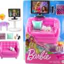 Barbie Indoor Furniture Playset, Living Room Includes Kitten, Furniture and Accessories for Movie and Game Night