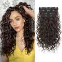 REECHO Curly Hair Extensions, 4PCS 16 inch Clip in Hair Extensions Lace Weft Short Curly Hair Extensions Clip Ins Invisible Natural Hairpieces for Women, Chocolate Brown