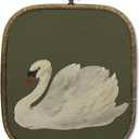 SAFDSGFDB Vintage Swan Olive Green Wall Art Decor 5.7 x 6.5 Inch, Sage Green Moody Antique Elegant White Swan Animal Hanging Framed Canvas Prints Poster Wall Decor for Home Bedroom Living Room