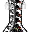 X-cosrack Wine Rack Freestanding Floor, Mini Bar Table Wine Holder Stand Liquor Cabinet with Glass Holder Wood Tabletop 14 Bottles Floor Wine Storage for Home Bar Kitchen Living Room (Patent Pending)
