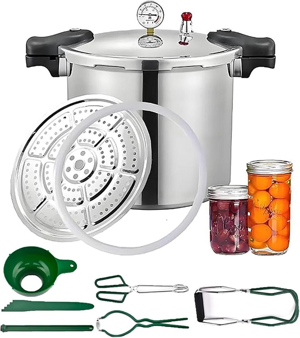 25 Quart induction pressure canner Cooker&pressure canner with gauge&pressure canners for canning&Pressure Gauge | Pressure Regulator | pressure canning pot | Pressure release 13 PSI (+/- 5%)