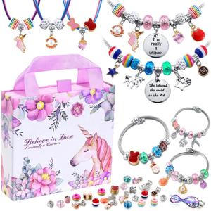 COO&KOO Charm Bracelet Making Kit, A Unicorn Girls Toy That Inspires Creativity and Imagination, Crafts for Girls Ages 8-12 with Jewelry Making Kit Perfect Gifts for 6 7 8 9 10 Girl Self-Expression!