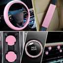 Frienda 10 Pcs Leather Steering Wheel Cover Set for Women 14.5-15 Inch Car Accessories with Seat Belt Shoulder Pad Seatbelt Cover Cup Holder Start Button Ring Sticker Air Vent Clip(Pink)