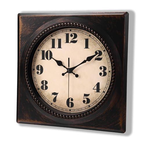 Alarllok Wall Clock Vintage 1950s Style - Square Retro 12 Inch Wall Clocks Battery Operated for Kitchen Home Decor,Bronze