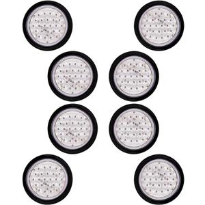 8PCs 4" Inch Round Clear Lens RED Lighting 24 LED Lamp Brake Stop Running Rear Parking Tail Lights w/Grommet Wiring Plug Compatible with Car Truck Trailer RV DC 12V