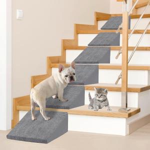 30D Foam Dog Ramp for Stairs for Small Dogs Cats, Pet Steps Stairs for Staircase Stairs with Anti-Slip Bottom and Self-Sticky Pads to Fix Suitable for Dogs Cats Grey(6Pack Grey)