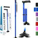 HONEYBULL Walking Cane for Men & Women Foldable, Adjustable, Heavy Duty, Free Standing, All Terrain, Collapsible Walking Sticks for Seniors & Adults (Blue)