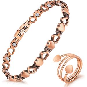 Magnetic Copper Bracelets for Women Lymph Detox Magnetic Bracelets, 100% Solid Pure Copper Bracelet with 3500 Gauss Magnets & Lymphatic Drainage Ring with Adjustment Tool