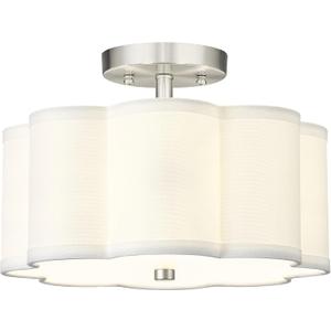 Semi Flush Mount Ceiling Lights, 3-Light 13" Ceiling Light Fixtures with Fabric Shade in Flower Shape, Brushed Nickel Drum Lighting for Nursery Hallway Bedroom Kitchen, AD-22007-3SF-SN, 12.6", Single Shade