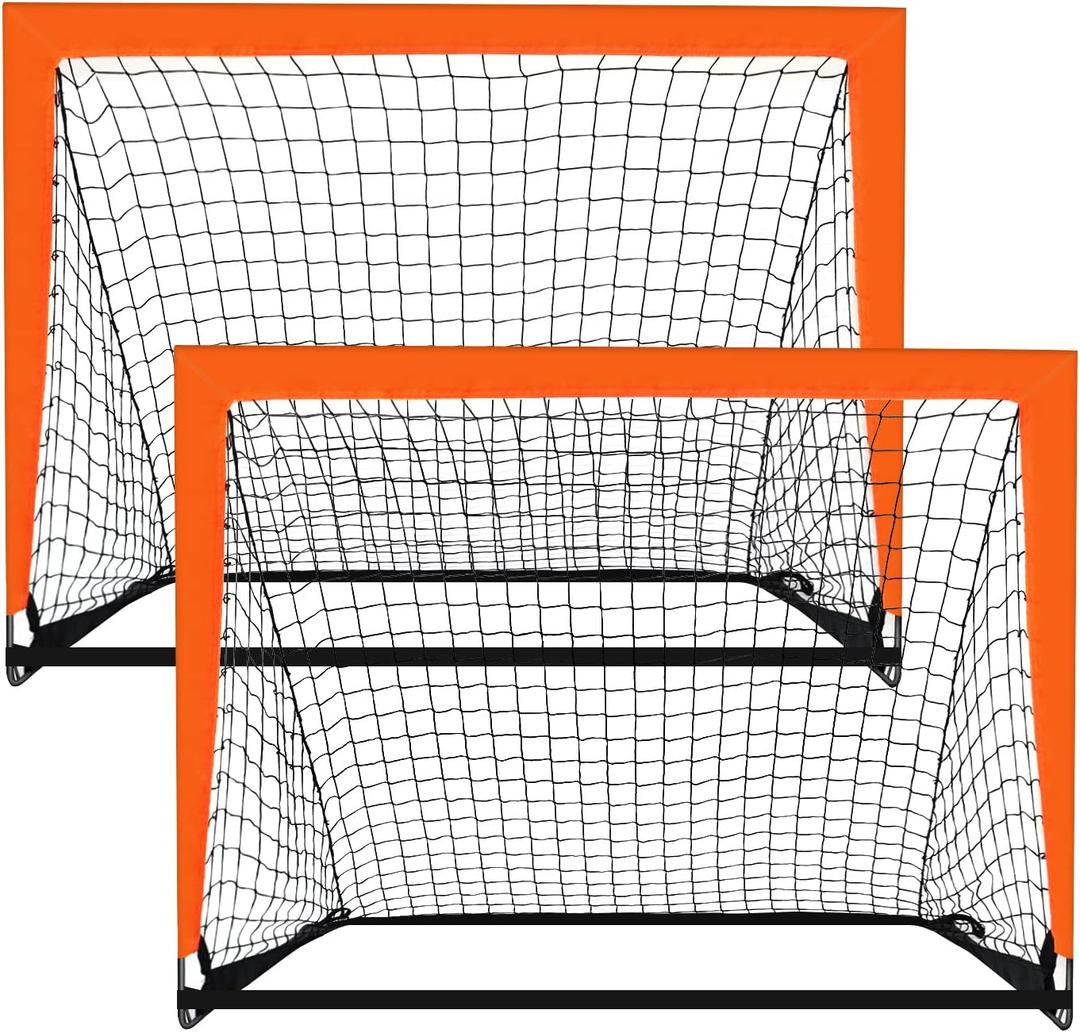 2 Pack 4 x 3 Size Portable Kid Soccer Goals for Backyard, Indoor and Outdoor Pop Up Soccer Goals, Orange, Theresduet