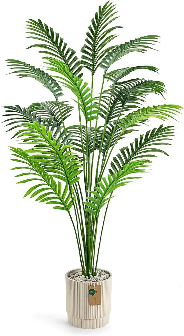 Der Rose 44'' Artificial Palm Tree Large Fake Tropical Faux Plants Indoor and Outdoor Tall for Home Bathroom Porch Outside Patio Decor (Light Beige Pot)