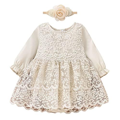 Baby Girl Long Sleeve Floral Sheer Lace Tulle Romper Tutu Dress Boho Ruffled Jumpsuit Toddler 1st Birthday Outfit Cake Smash Infant Christening Romper Dress Baby Photo Shoot Fall Winter Outfits