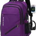 FENGDONG Durable Waterproof Travel Large Laptop Backpack 17.3 inch,College Backpack Bookbag for Men & Women Business Backpack with USB Charging Port and Headset Port Purple (A1-purpie)