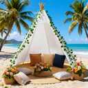 Betterhood 7' Large Teepee Tent for Adults, Play Tent with Carry Bag, 5 Sides Canvas Kids Teepee Tent Indoor & Outdoor Tents for Party, Wedding, Photo Prop, White