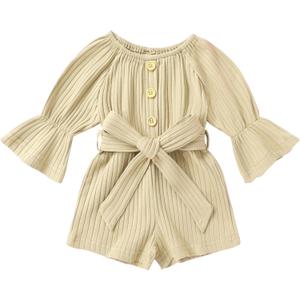 YOUNGER TREE Kids Toddler Baby Girls Summer Outfit Off-Shoulder Sunflower Overall Romper Jumpsuit Short Trousers Clothes (12-18 Months, Beige)