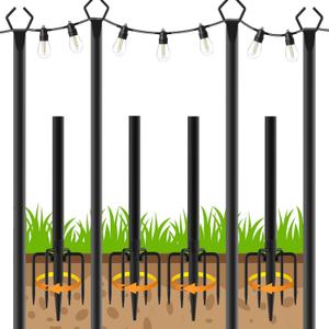 AHRLHR 4 Pack String Light Poles,Poles for Outdoor String lights10 Ft Metal Poles with Fork for Outdoor String Lights,Outdoor Light Poles with Fork,Patio,Deck,Backyard
