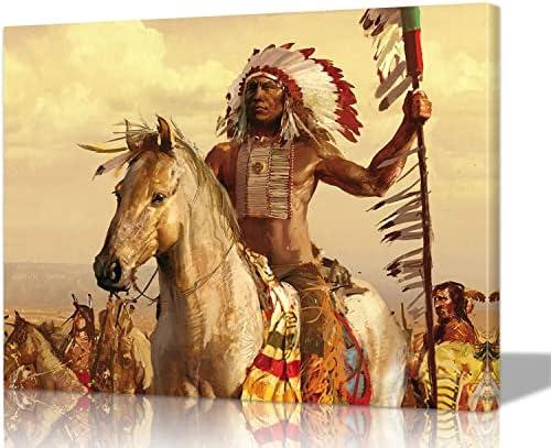Mistyefly Native American Wall Art 12x18 Inches, Lightweight Indian Wall Decor Chiefs Poster with Built-in Wooden Frame Indian Decorations for Bedroom & Living Room Ready to Hang