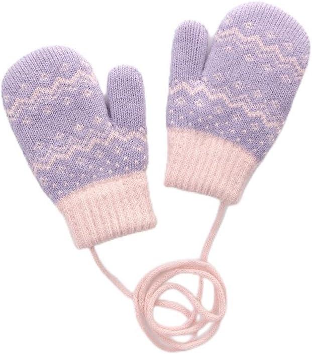 Kid's Knitted Mittens with Rope - Soft, Warm Winter Mittens for Kidsfor 3-5 years
