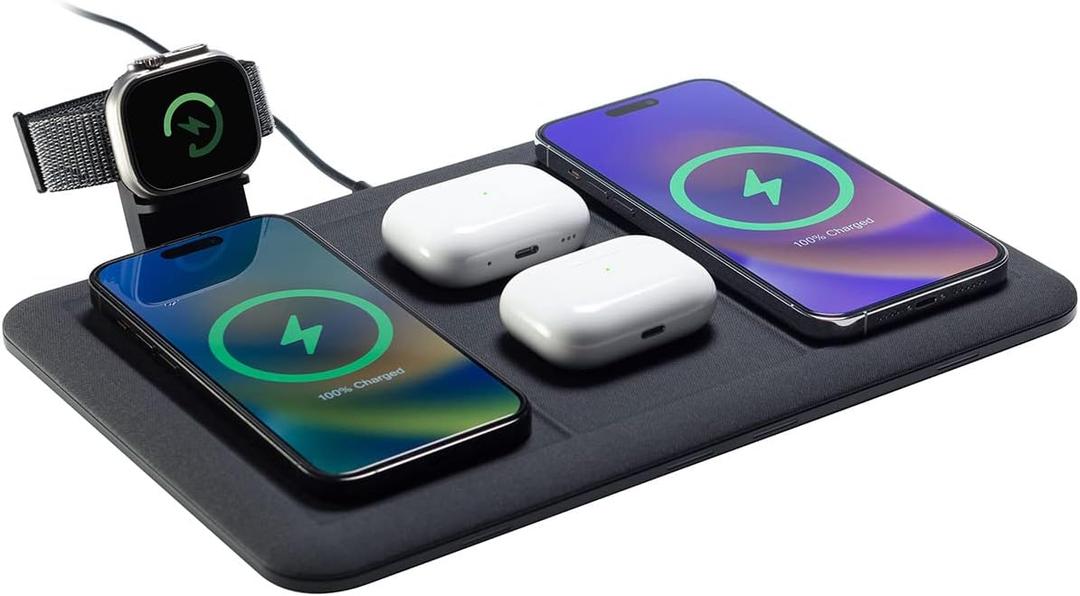Mophie 4-in-1 Wireless Charging Mat for Apple iPhone, AirPods & Watch, Samsung Galaxy, Google Pixel, and All Qi-Enabled Devices, Additional USB-A Port, Intuitive Design, Includes Apple Watch Stand