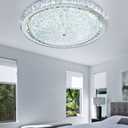 19.6" Modern Crystal Chandelier Dimmable LED Flush Mount Ceiling Light with Remote Control for Living Room Dining Room Bedroom Hallway Foyer Silver