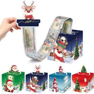 Apear1 4 Pack Christmas Money Box for Cash Gift Pull, Surprise Money Holder Cash Gift with 120 Pcs Transparent Bags, DIY Christmas Party Gifts for Kids Adults (4 Pcs)