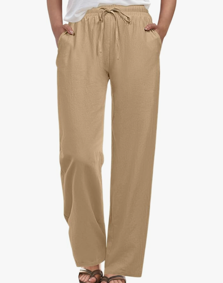 Womens Casual Pants Summer High Waist Drawstring Loose Fit 2026 Beach Lightweight Comfy Lounge Trousers with Pockets, Size XL