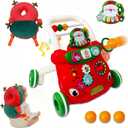 Baby Walker Toys Set,Christmas Baby Walker & Baby Head Protector Backpack,Push Walker for Boys & Girls Learning to Walk,Sit to Stand Early Educational Toys, for Toddler, Red