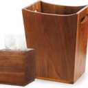 Reallnaive 2 Pcs Trash Can Wastebaskets and Tissue Box Set Rectangular Trash Basket Garbage Can for Bathroom, Living Room, Office, Kitchen (Brown)