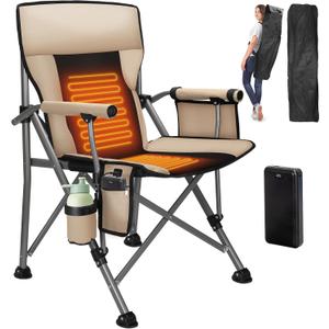 Heated Camping Chair with 20,000 mAh Battery, Loog-Lasting for 500 Mins, Fully Padded Heated Camp Chairs, Heavy Duty Folding Chairs Supports 500 lbs for Winter Camping, Picnics, Tailgating, RV Travel, 20.5in x 17in x 41.5in