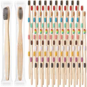 Sieral 120 Pcs Bamboo Toothbrushes Bulk, Soft Bristle Toothbrush for Adults, Natural Wooden Toothbrushes, Vegan Organic Bamboo Travel Tooth Brush, Individually Wrapped for Homeless, 7 Inch 12 Color